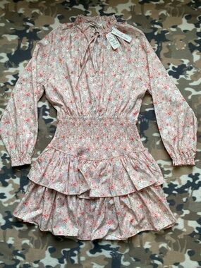 NWT Emmie Rose Floral Smocked Women'sMini Dress Long Sleeve Ruffle Tiered Medium